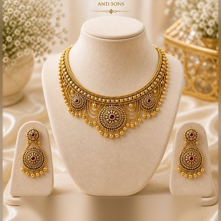 Traditional Gold Necklace Set from Sukhdev Jewellers and Sons