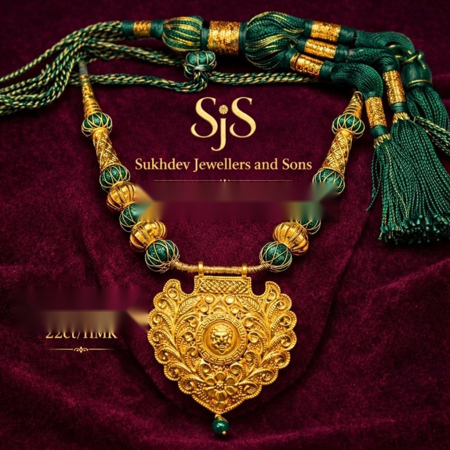 Gold Kaintha on Green Beads from Sukhdev Jewellers and Sons
